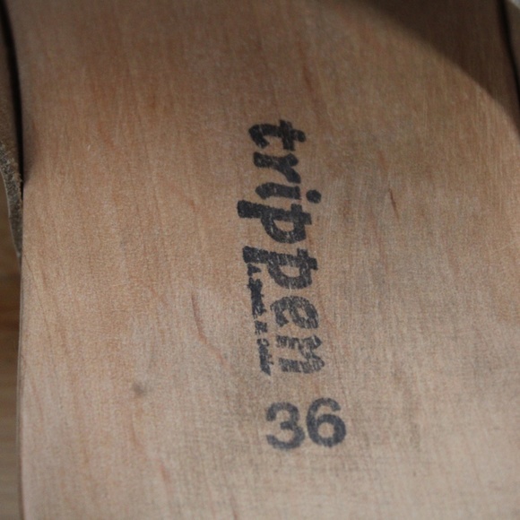 Trippen 36 Zen F Gold Leather Wood Toe Loop Slides Sandals - Picture 7 of 8